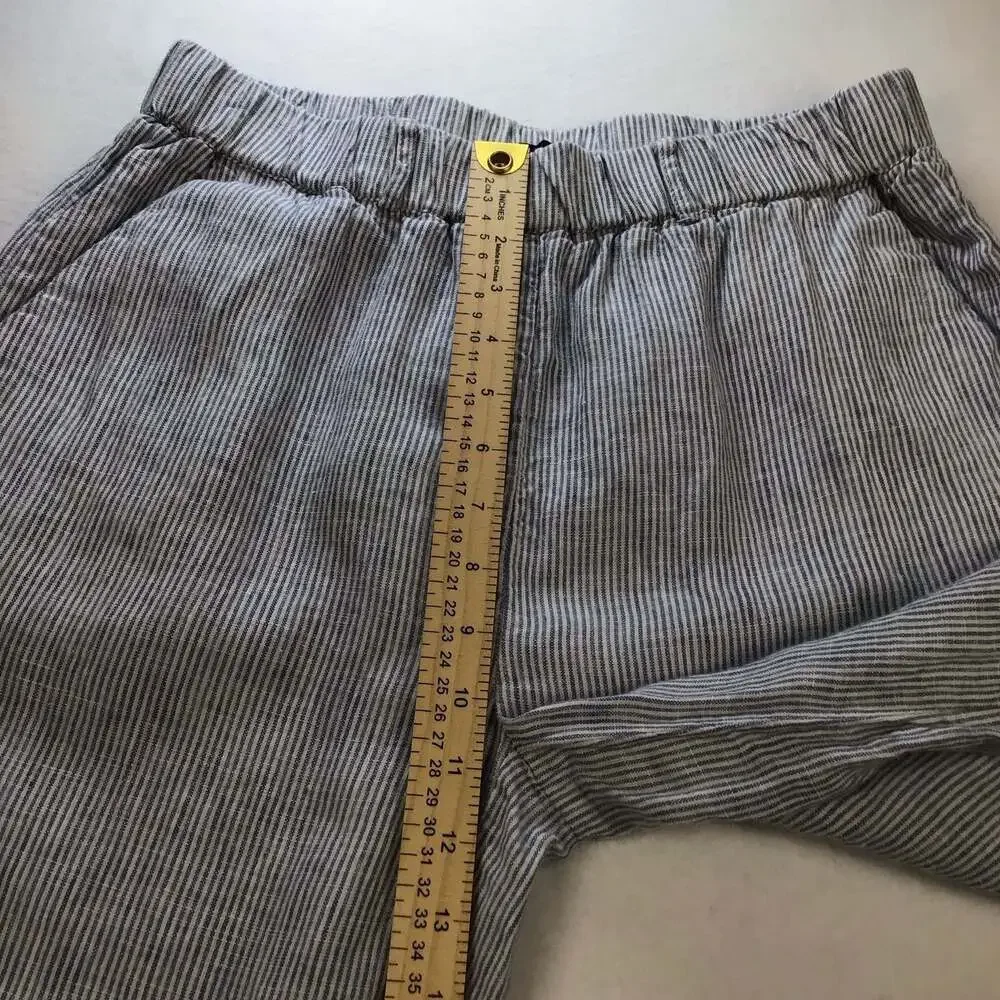 Quince European Linen Tapered Ankle Pants Blue Pinstripe Size Small Chic